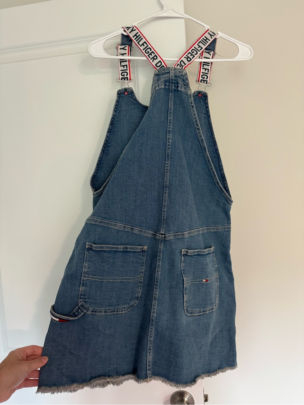 Tommy Hilfiger Blue Denim Mini Pinafore Dress with Branded Straps - Picture 4 of 4